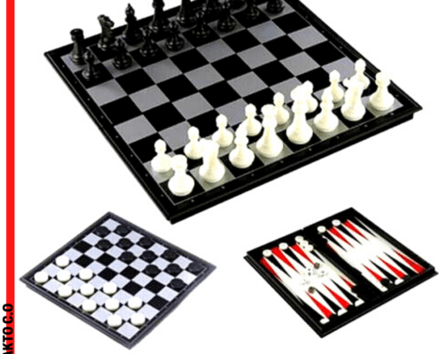 Jogo de Tabuleiro 3 em 1 Xadrez, Dama e Gamão Médio Amigold