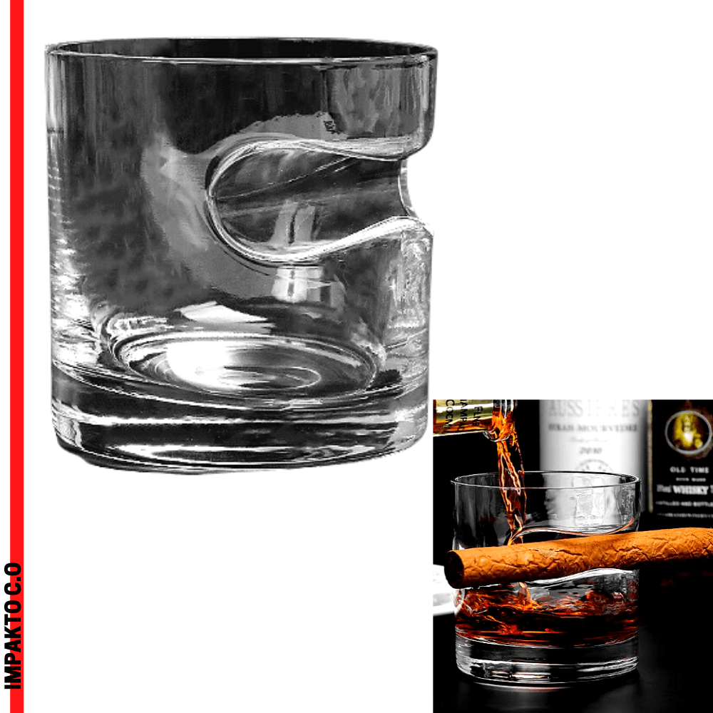 COPO De Whisky vidro com Porta Charuto Luxo 300ML REDONDO